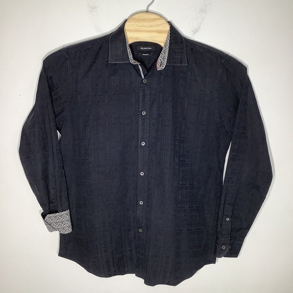 Bugatchi Mens Shaped Fit Long Sleeve Button Up Shirt Black‎ Size Medium - Picture 2 of 6